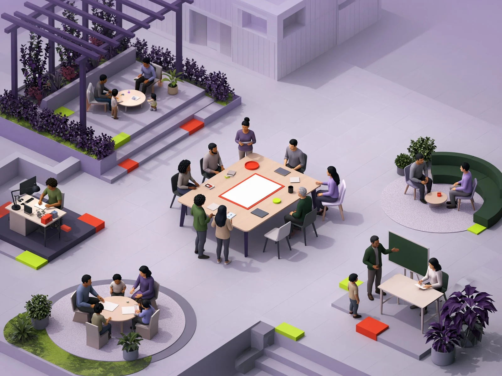 A contemporary community table connecting entrepreneurship, culture, public conversation, and collaboration